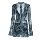 Sheer Floral Mesh Dresses for Woman Tie Up Deep V Neck Long Sleeve Ruffled Mini Dress Sexy Club Outfits