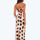 Sexy Hollow Backless Dress Women Fashion Simple Art Print Square Collar Split Sleeveless Elegant Party Club Bodycon