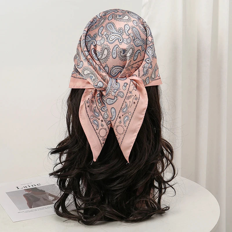 Bohemian Style Floral Print Women’s Square Silk Scarf Satin Head Wrap Tropical Leaf Flower Design Scarves Bandana Hijab
