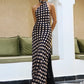 Round Plaid Printed Maxi Dress For Women Gown Halter Off-shoulder Sleeveless Backless Evening Club Long Dress Elegant