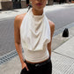 Solid Color Backless Halter Tops for Woman Summer Clothes 2026 Fashion Cowl Neck Tank Top