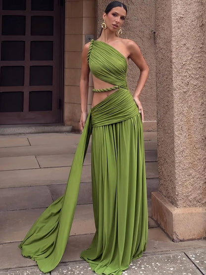 Sexy Rope Patchwork Dress Women Fashion Hollow Skew Collar Ruched Ribbon Sleeveless Elegant Vacation Party Bodycon