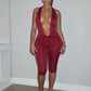 Halter Deep v-Neck Playsuit Women Folds Bandge Bow Tassel Peach Butt Backless Sleeveless Sexy Midnight Hottie Outfit