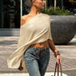 One Shoulder Loose Sweater for Woman Fall Clothes Casual Pullovers Asymmetrical Top Knitwears