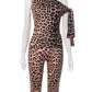 Leopard Print 2-Piece Set Women Irregular Skew Collar Lace-Up Tank Top+Bike Shorts Stretch Skinny Stretch Outfits
