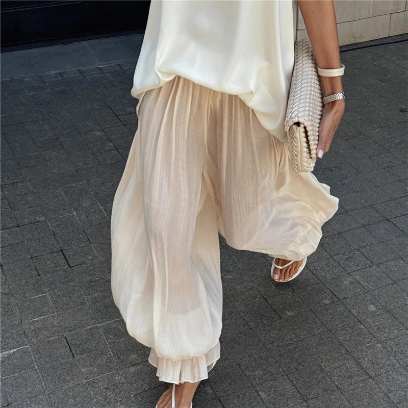 Women Baggy Balloon Pants Bubble Pleated Oversized Bloomers Wide Leg Lantern Harem Bloomer Pants Y2K Streetwear