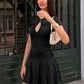 Short Sleeve Mini Dress with Keyhole Cutout and Ruched Waist Brown Black Dresses for Woman Clothing