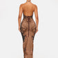 Lace Halter Backless Sexy Maxi Dress Women Elegant Floral Print Sleeveless Bodycon Club Party Long Dresses Female