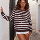 Womens Striped Knit Cardigan Round Neck Button Front Long Sleeve Loose Fit Casual Sweater Winter Fall Knit Outerwear