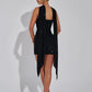 Sequins Backless Sexy Mini Dress For Women Robe Elegant Sparkle Scarf Collar Strapless Sleeveless Bodycon Club Dress