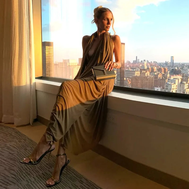 Asymmetrical Draped Open Back Long Dresses Elegant Sexy Cocktail Party Dresses for Woman 2026