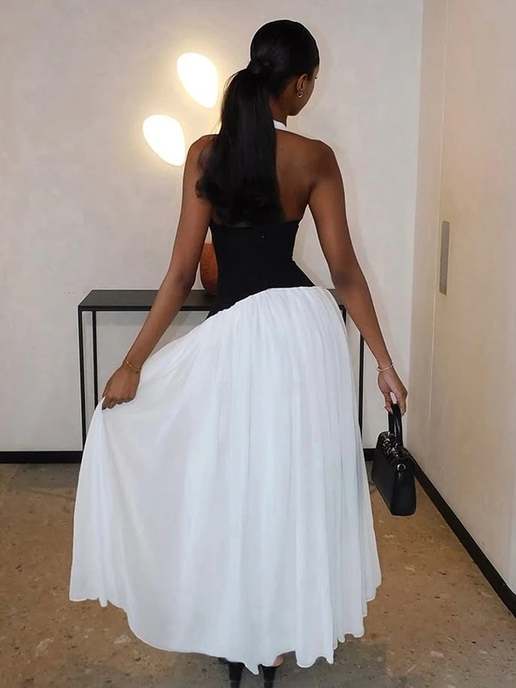 Halter Backless Dress Women Elegant Patchwork Corset Deep v-Neck Sleeveless Summer Elegan Birthday Party Vestidos