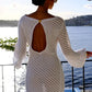 Backless Long Sleeve Knit Mini Dress For Women Fashion Elegant Spring Summer See Through Beach Holiday Dress Beachwear