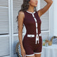 Classic Fad Ribbed 2 Piece Set Women Patchwork Single-Breasted Sleeveless Tops+Stretch Shorts Daily Casual Trend Outfits