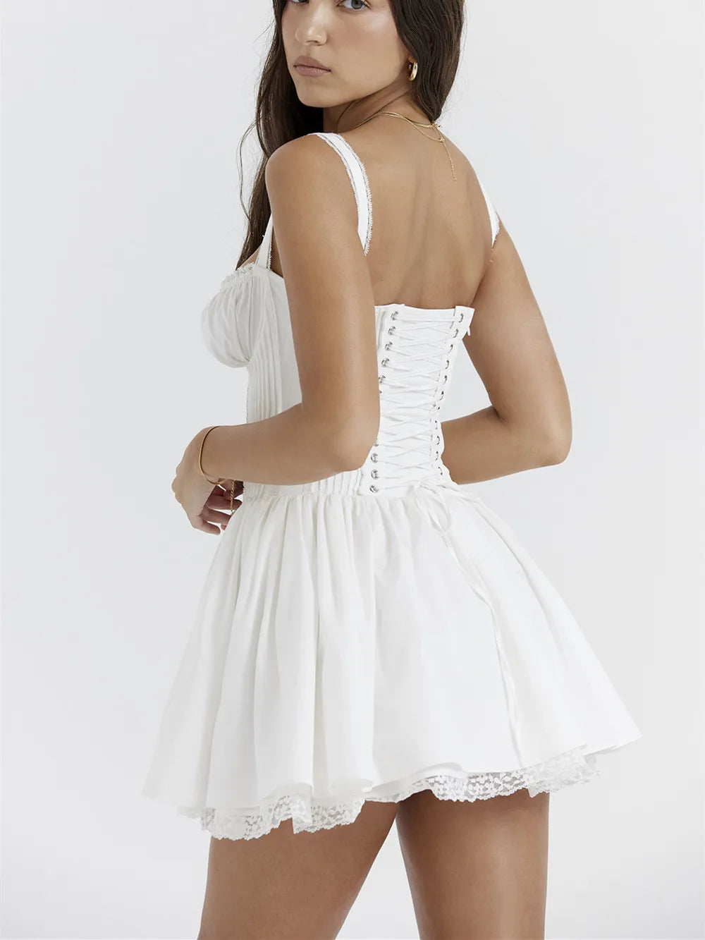 Women Summer Flowy Dress Sleeveless Square Neck Tie-up Front Short Tank Dress Casual A-line Dress Y2K Streetwear