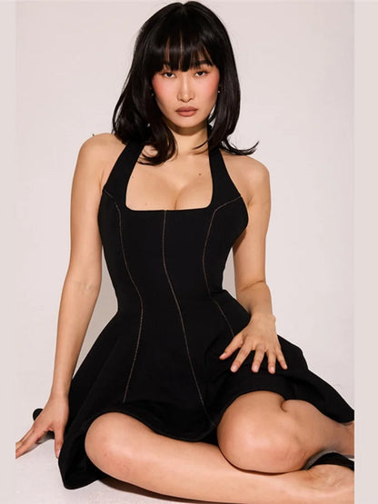 Halter Mini Prom Dress Luxury Elegant Red Black Bow Tie Backless A-line Short Dresses for Woman Clothes