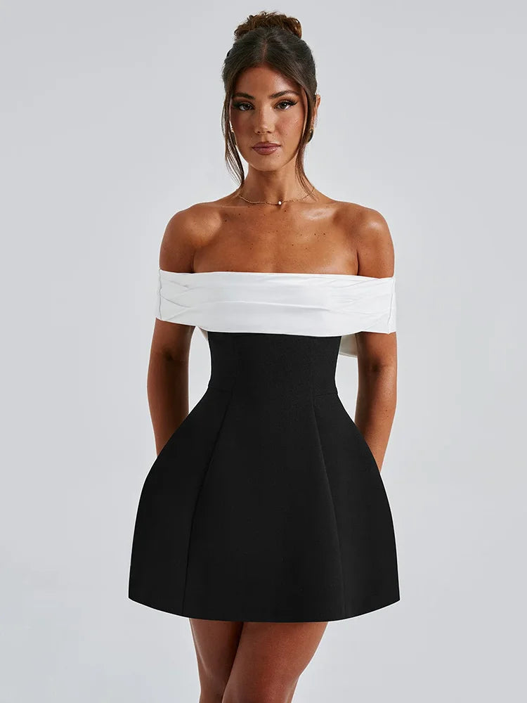 Bow Backless Sexy Mini Dress For Women Robe Elegant Off-shoulder Strapless Sleeveless A-line Club Sexy Dress Vestido