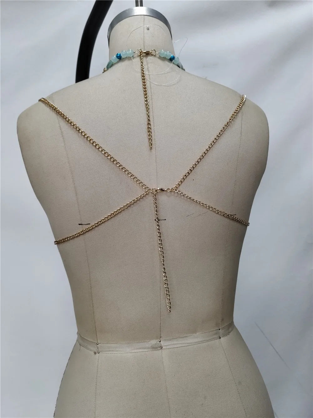 Retro Bohemian Crystal Beaded Body Chain Halter Top Sexy Women Layered Tassel Chain Backless Beach Streetwear Jewelry