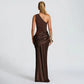 One Shoulder Pleated Satin Patchwork Fishtail Maxi Dresses Sexy Elegant Party Wedding Guest Dress Women