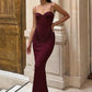 Women Burgundy Sexy Maxi Dress Elegant Spaghetti Strap Sleeveless Backless Ruched Bodycon Club Party Long Dresses