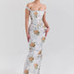 Vintage Print Sexy Maxi Dress Women Gown Summer Off-shoulder Sleeveless Backless Bodycon Club Party Long Dress Elegant