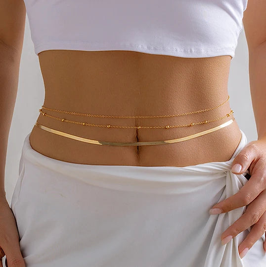 Sexy Flat Snake Chain Waist Belly Belt for Women Summer Beach Bikinis Simple Body Chain Festival Jewelry Accessories