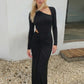 Women Elegant Maxi Dress Asymmetrical One Shoulder Long Sleeve Waist Cutout Ruched Bodycon Long Evening Party Dresses