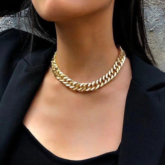 Punk Hip Hop Curb Cuban Thick Short Choker Necklace Simple Minimalist Chunky Collar Chain Women Jewelry Party Steampunk