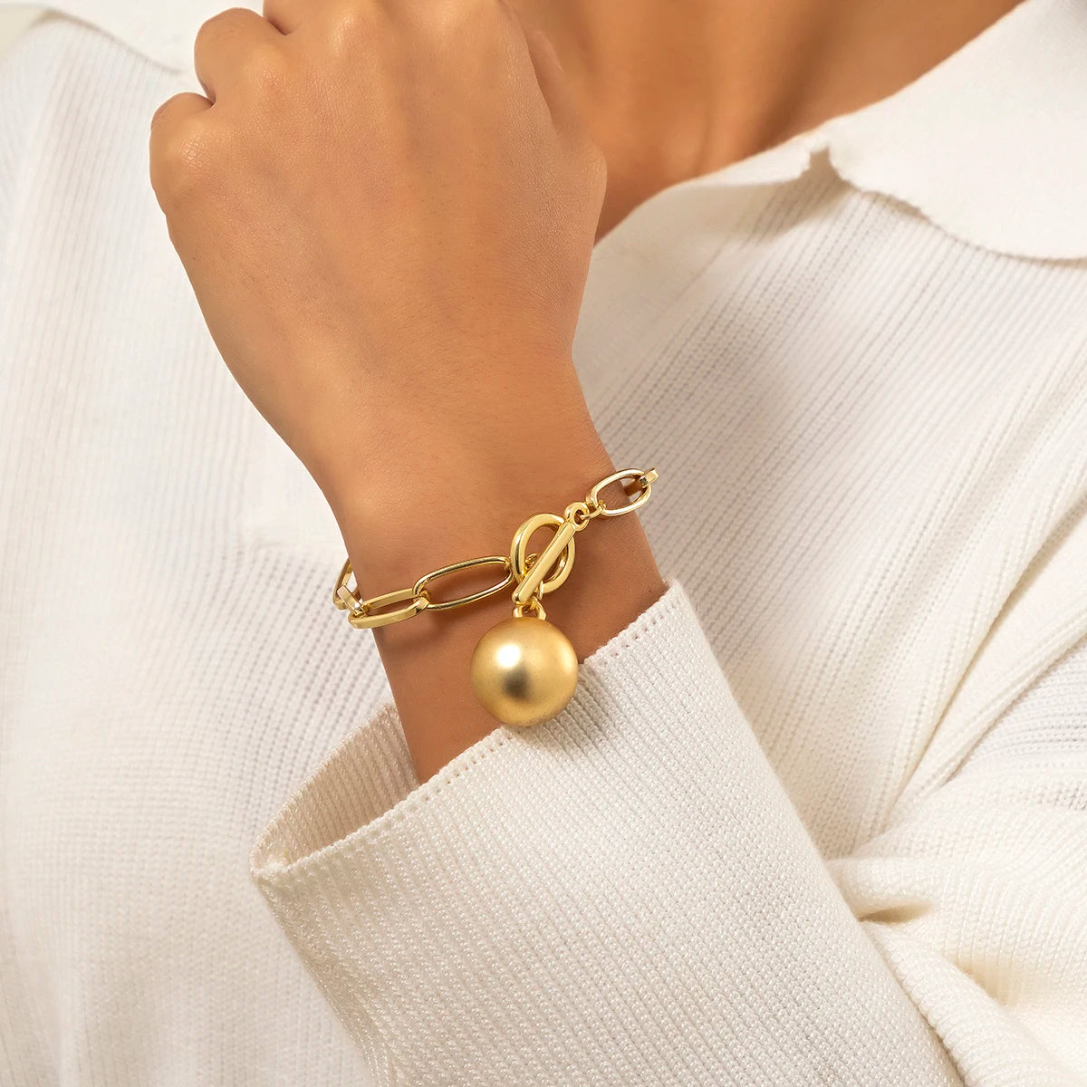 Vintage Imitation Pearl Heart OT Buckle Pendant Bracelet for Women Wed Bridal Bead Chain Bangles Couple Hand Jewelry New