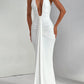 Deep V Neck Draped Ruched Sexy Maxi Dress Women Summer Fashion Halter Sleeveless Backless Club Party Long Dress Elegant