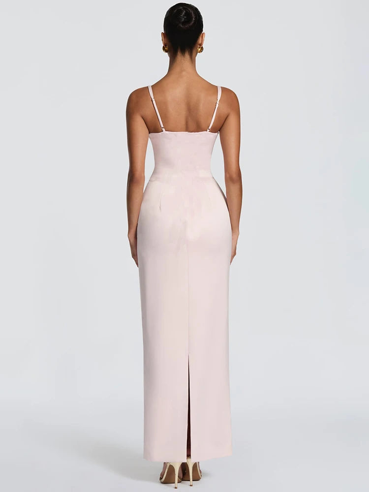 Spaghetti Strap Sexy Maxi Dress Women Elegant Sleeveless Backless Split Bodycon Wedding Guest Club Party Long Dresses