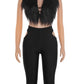Furry Sexy 2 Piece Set Women Tracksuit Backless Tank Tops+High Waist Hollow Bike Shorts Nightclub Matching Outfits