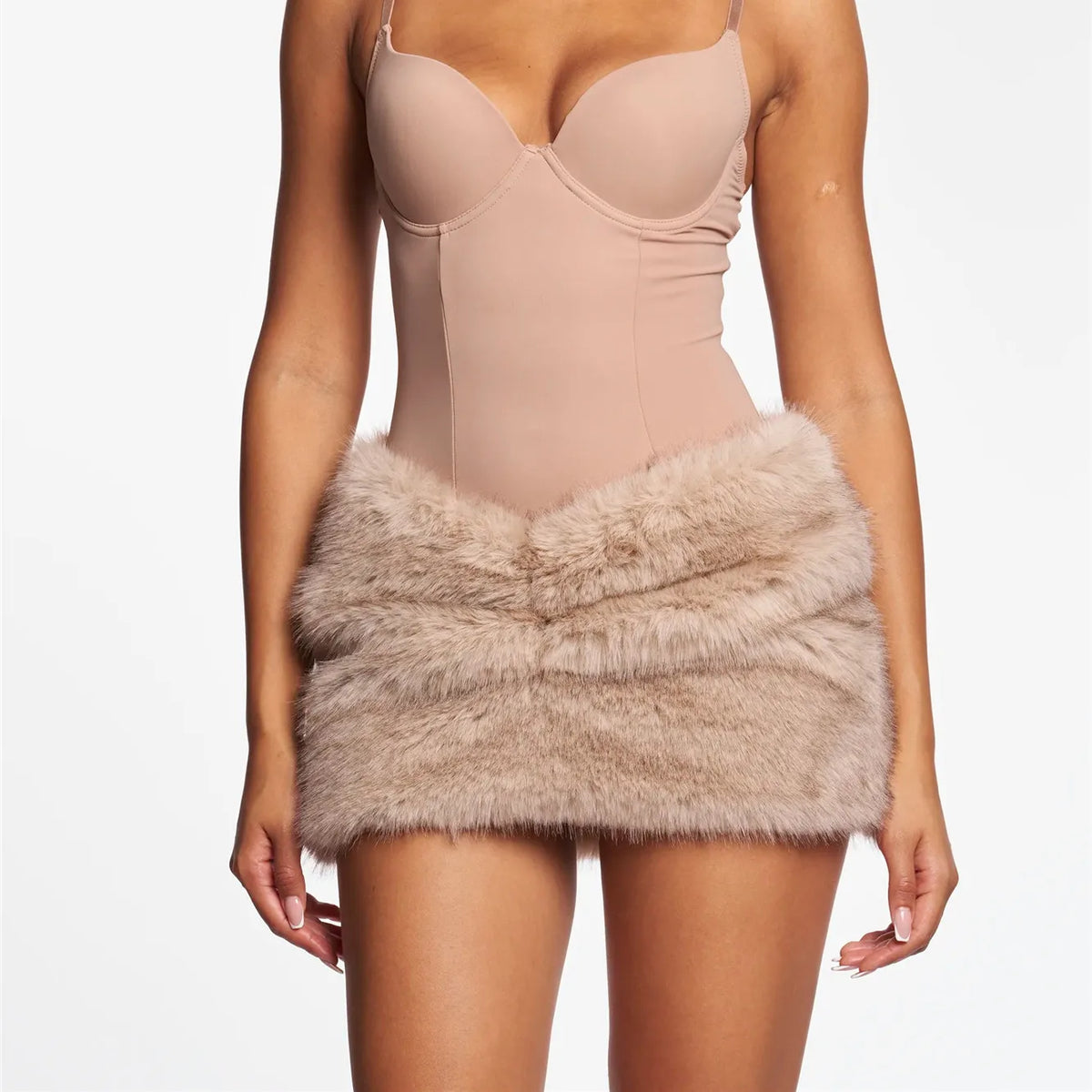 Summer Fur Mini Skirt Elegant Lady Ruched Low Rise Bodycon Skirt Y2K Vintage Plush Pencil Skirt Chic Women Party Club
