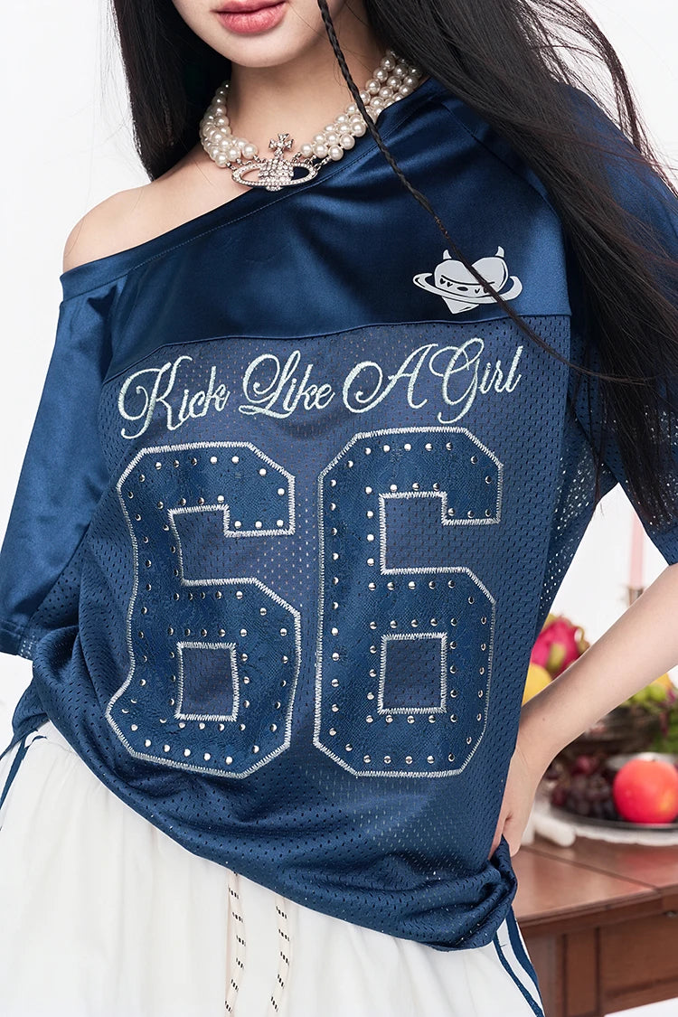 Women's Number Print T-Shirt, Vintage Football Jersey Style Top, Loose Fit Short Sleeve Casual Tee for Summer