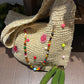 Women's Boho Crochet Straw Shoulder Bag with Colorful Beads, Large Summer Beach Tote Bag, Casual Vacation Handbag