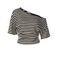 One Shoulder Ruched Striped Crop Tops Summer Short Sleeve T Shirts Fashion 2026 Woman Clothes