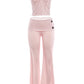 Polka Dot Patchwork 2 Piece Set Woman Bow Low-Neck Backless Crop Tops+Button Decoration Long Pants Elegant Style Suit