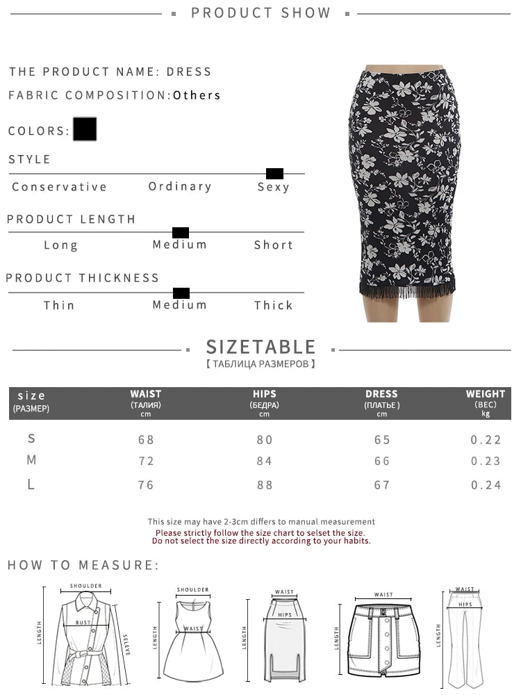 Back Slit Tassel Skirt Women Floral Print Elastic Waist Elegant Office Style Daily Summer Fashion Party Chic Streetwear