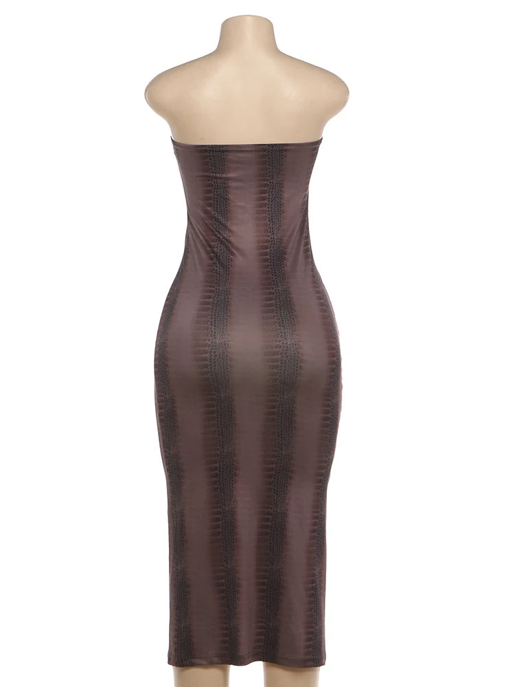 Gradient Strapless Long Dress Women Trend Metal Rings Low-Neck  Backless Tight Peach Hip Midnight Club Party Chic Bod