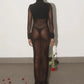 Hot Girl See Through Long Dress+Briefs Woman Turtleneck Full Sleeve High Waist Midnight Club Party Sexy Fashion Vestidos