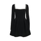 Pearl Square Neck Long Sleeve Mini Dress Women Elegant Fashion Party Dresses White Black Sexy Birthday Outfit