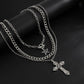3 Pcs/Set Hip Hop Punk Silver Color Cross Star Pendant Necklace Men Kpop Creative OT Buckle Chain Necklace Daily Jewelry