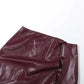 Retro PU Leather 2 Piece Set Woman V-Neck Single Button Full Sleeve Jackets+Irregular Skirts Office Style Elegant Suits