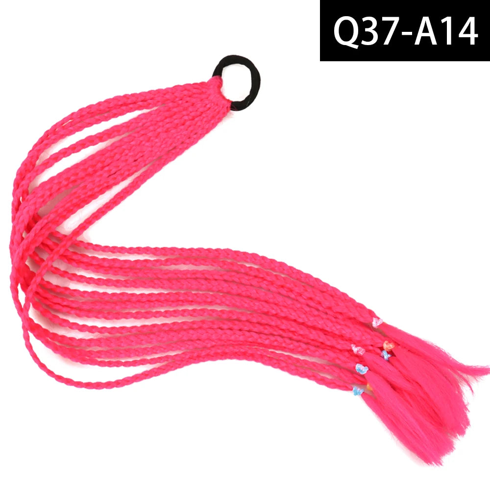 Synthetic Colored Braided Ponytail Hair Extension Rainbow Color Braids Pony Tail With Elastic Band Girl's Pigtail