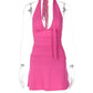 Halter Deep V Neck Sexy Mini Dress Women Elegant Sleeveless Backless Bodycon Ruched Waist Club Party Short Dresses