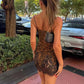 Lace Leopard Print Wild Style Dress Women Patchwork Sling Low-Neck Sleeveless Hot Girls Street Sexy Fashion Mini Bodycon