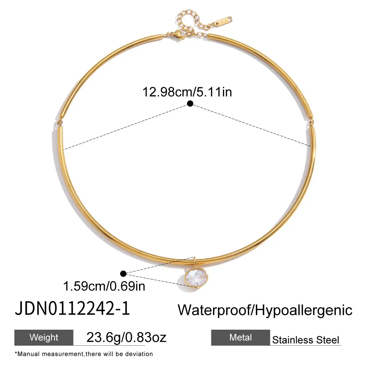 Geometric Zircon Pendant Torques Necklace For Women 18K Gold PVD Plated Stainless Steel Necklace Fashion Jewelry Gift