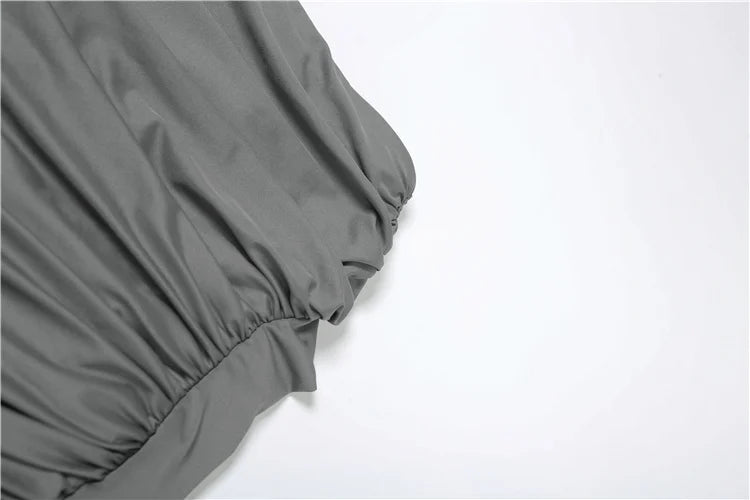 Y2K Solid Style 2 Piece Set Women Turtleneck Single Shoulder Sleeve Tops+Ruched Long Skirts Fashion Elegant Outfits