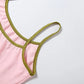 High Street 2 Piece Set Woman Color Blocking Low-Neck Backless Navel Exposed Camisole+Straight Pants Casual Fashion Suit