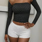 Polka Dot Print Sexy 3-Piece Set Women  Cape Sleeves+Chest Wrapped+Shorts Matching Hottie Chic Skinny Street Clubwear